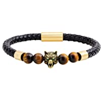 QIN-SLZ Pulsera Pulsera Pulsera Pulsera Nueva Lobo Natural Cabeza de Lobo Lobo Adorno Pulsera de Piedra volcánica Piedra…